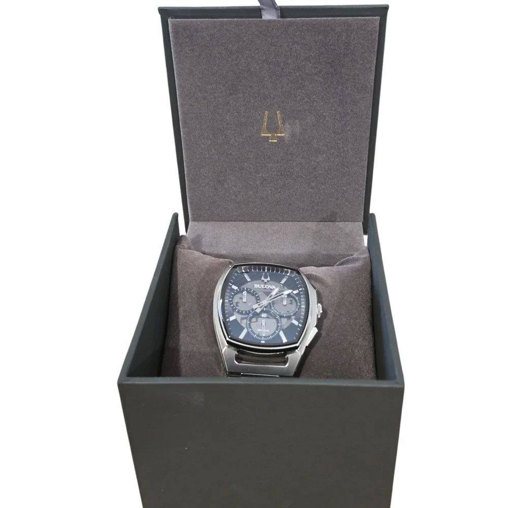 Bulova Precision Chronograph Men's Watch Stainless Steel Black Dial w/ Box - Picture 3 of 10